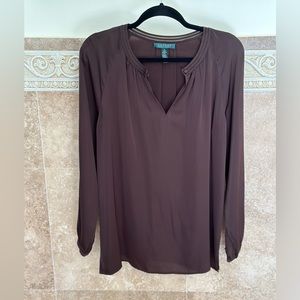 Lauren Ralph Lauren silky soft dark chocolate brown blouse size XL